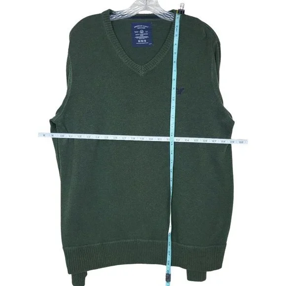 American Eagle V-Neck Sweater Men M Green Cotton Knit Pullover Classic Fit - Picture 3 of 6